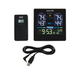 Taylor Digital Wireless Deluxe Indoor Outdoor Thermometer, Weather Station Forecaster, Calendar with Clock, Easy-to-Read Display for Home, Office, Greenhouse, Nursery, and Indoor Areas, LCD, Black