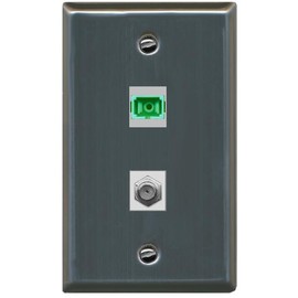 RiteAV 1 Port SC-APC Fiber Simplex Coax Cable TV Wall Plate - Flat [Stainless Steel]