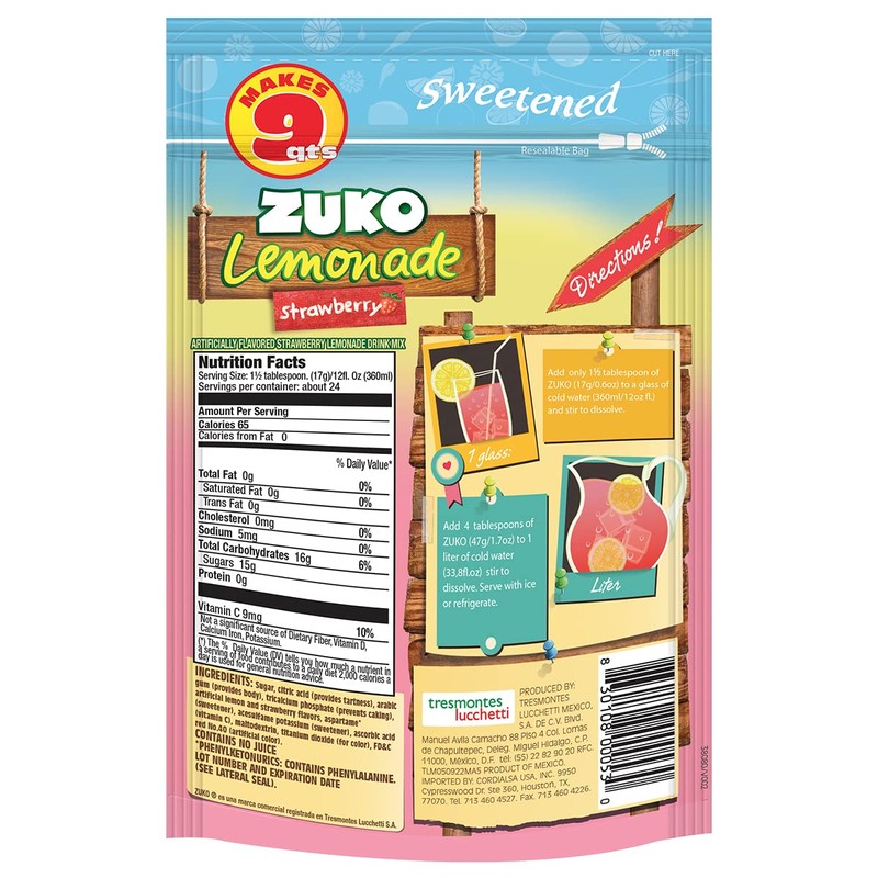 Zuko Strawberry Lemonade Instant Powder Drink | Family Pack |