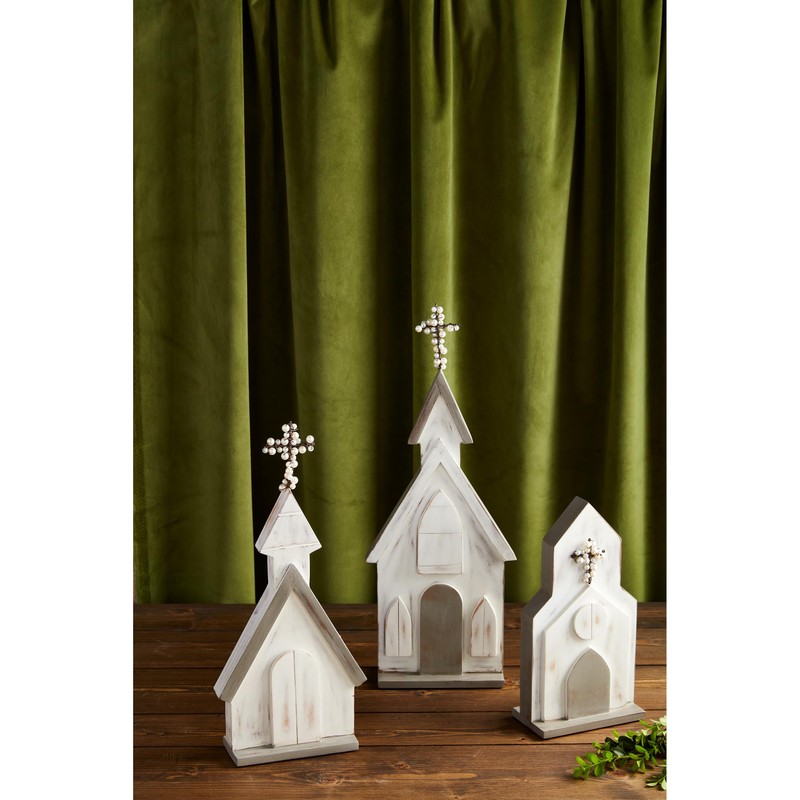 Mud Pie Med Wood Church Table SITTERS, White