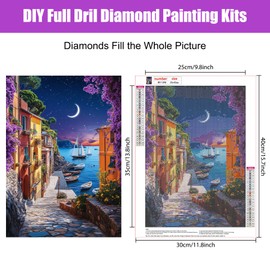 Bowetile DIY Diamond Art Kits Painting Coast, House Diamond Art Painting Sets for Adults, Complete Rhinestone Pictures, Forest Pictures with Rhinestones for Beginners, Wall Decoration for Home, 30 x