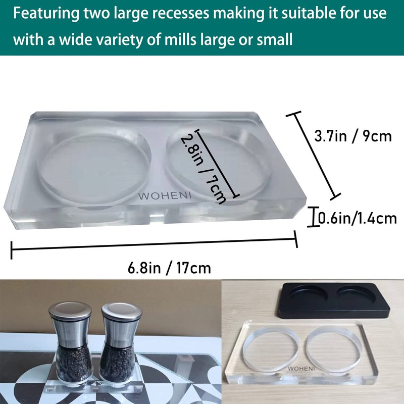 WOHENI 塩コショウミルトレイ 塩コショウトレイ オイル&ビネガーボトルトレイ 塩コショウグラインダーシェーカースタンド | ミルは含まれません (アクリル)