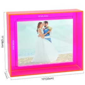 HappyDino 8x10 Acrylic Picture Frame for Wall and Tabletop Neon Floating Photo Frame with Decorative Bright Color, Neon Pink