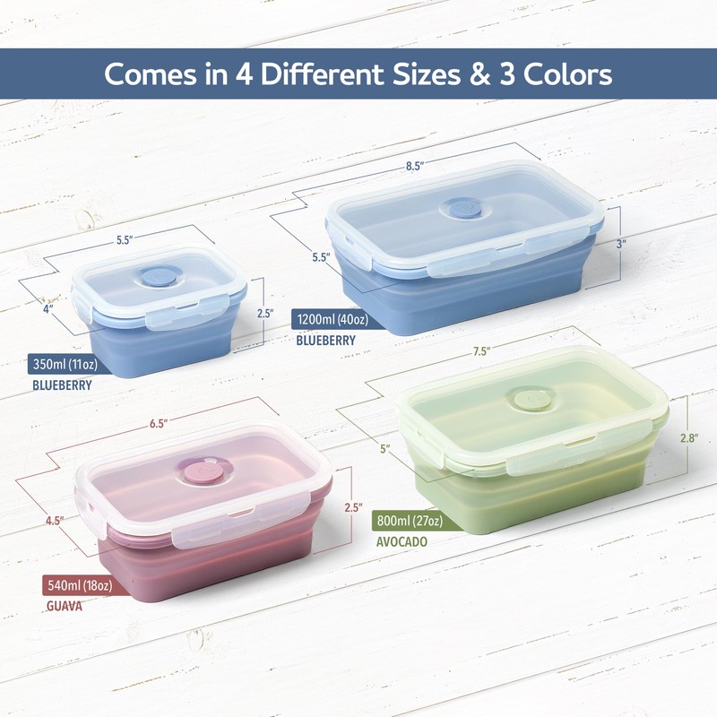 ICHC Set of 4 Collapsible Food Storage Containers - Space-Saving