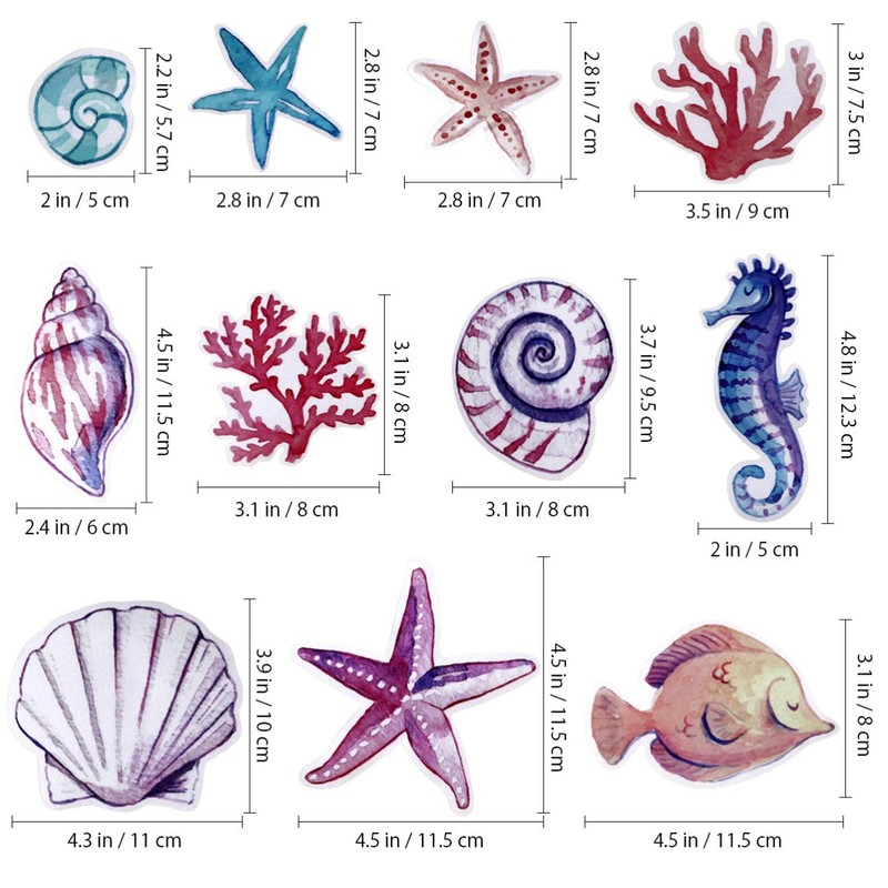 Housoutil Shells Bathroom Sea World Wall Paste Shells Wall Stickers