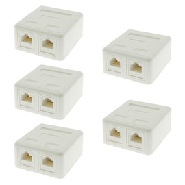 Beszin 2 Port Cat.6 Keystone Jack Surface Mount Box, Biscuit, with RJ45 Keystone Jack White (5-Pack)