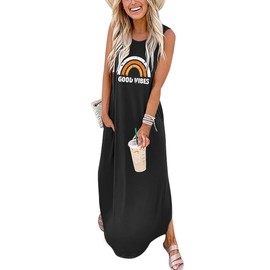 ANRABESS Women Casual Loose Sundress Sleeveless Split Maxi Long Beach Shirt Dress Travel Vacation 2025 Summer Outfits Floral Print Small