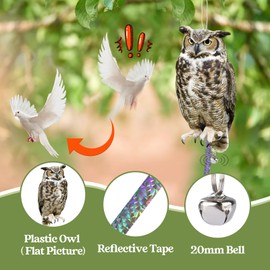 Kungfu Mall Owls, Bird Scare Devices Cardboard, Owl Bird Scarers, Bird Control with Reflective Tape, Fake Owls, Plastic Owls, 5PCS Hanging Garden Owl for Roof Window Patio