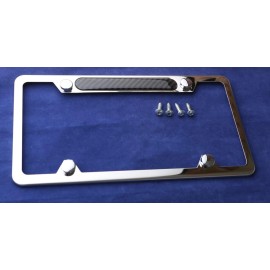 BLVD Mirror Chrome Stainless Steel License Plate Frame with Real Carbon Fiber Insert