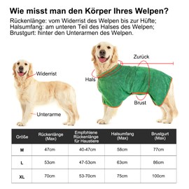 AmazeFun Microfibre Dog Bathrobe, with Velcro Fastening, Quick Drying Bath Towel, Very Absorbent, with Adjustable Straps, Suitable for Large and Medium Dogs (M:Back Length 47 cm)