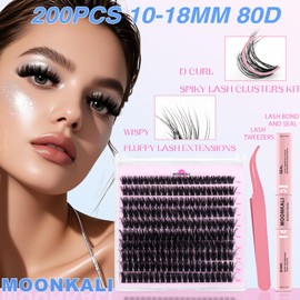 Fluffy Lash Clusters Kit Faux Mink Eyelash Clusters D Curl Wispy Waterproof Cluster Eyelash Extensions With Lash Glue Bond and Seal and Eyelash Tweezers Luxury 80D Individual Cluster Lashes Kit