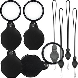 Elezeal 4-Pack Folding Magnifying Glass with Lanyard - 10X Mini Pocket Magnifier, Portable Handheld Folding Eye Loupe Magnifying Glass Lens for Reading, Jewelry Appraisal, and Crafts