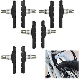 Pack of 8 V-brake shoes, bicycle brake pads, rim brake, replacement brake shoe, 70 mm long, bicycle brake pads, brake shoes bicycle, with bolts, symmetrical thread and mounting material