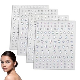MEXRUMI 4 Piezas Pegatinas Cara, Cara De Gemas Pegatinas, Brilliant Para Decorar La Cara, Pegatinas Autoadhesivas Con Brillos Diamantes Para Festival, Niños, Diy, Fiestas, Espectáculos Y Maquillaje