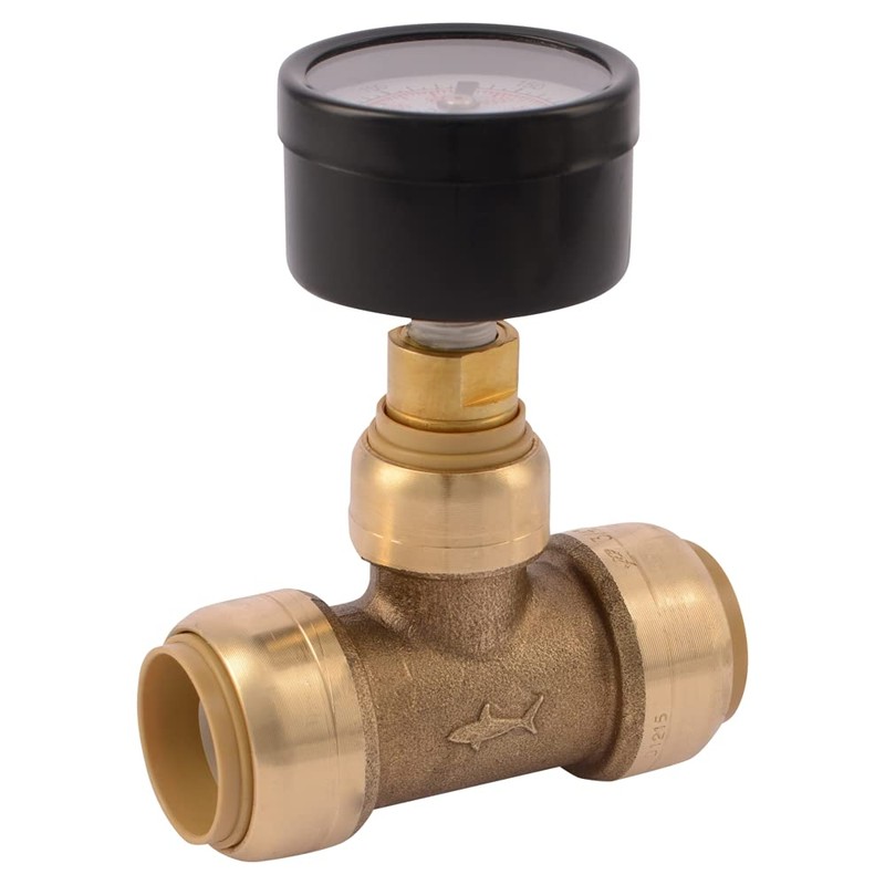 SharkBite 3/4 Inch Pressure Gauge Tee, Push to Connect Brass