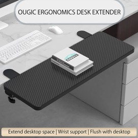 OUGIC Ergonomics Desk Extender Tray, 25.2"x9.5" Punch-Free Clamp on, Foldable Keyboard Drawer Tray, Table Mount Armrest Shelf, Computer Elbow Arm Support