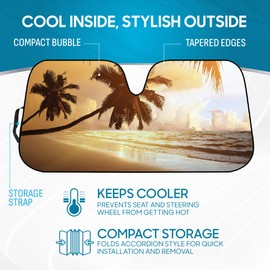 BDK Golden Sunset Beach Front Windshield Sun Shade Accordion Folding Cute Car Window Shades for Truck & Car Sunshade Shield for Sun UV Rays - Visor Protector Keeps Your Vehicle Cool - 58 x 27 inches