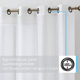 HLC.ME Cortinas Cortas de Gasa semitransparentes de 2 Piezas con Ojales para Ventanas pequeñas, baño y Cocina (54 Pulgadas de Ancho x 54 Pulgadas de Largo, Blanco)