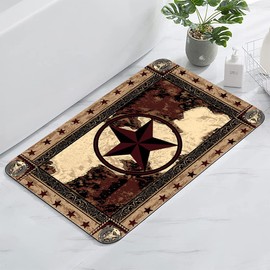 HommomH Bathroom Rugs Non Slip Black Bath Mats Super Absorbent Bath Mat for Bathroom, 24"x17"，Western Texas Star Brown, for Man Boy Teen