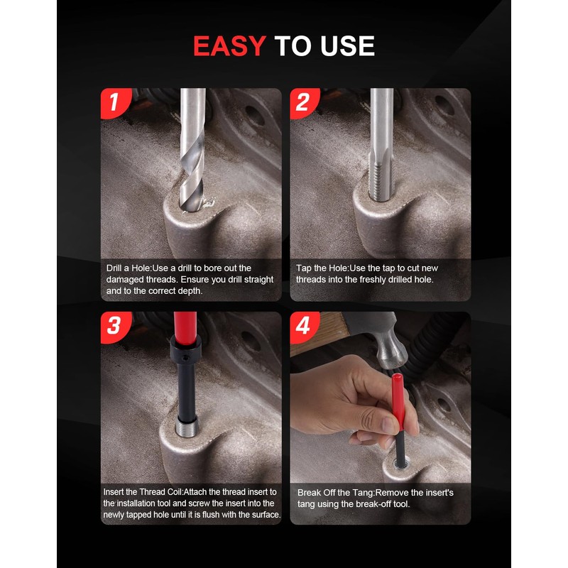 Kolvoii UNC7/16-14 Thread Repair Kit, SAE Helicoil Thread Repair Kit