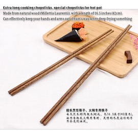 JMMBY 3 Pairs 16in Extra Long Cooking Chopsticks,Chopsticks for Hotpot, made of natural wood, reusable chopsticks, kitchen chopsticks (16in 3 Pairs)