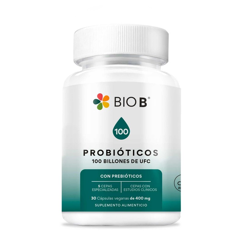 BIO B Probióticos 100 Billones UFC Prebióticos 30 Cáps