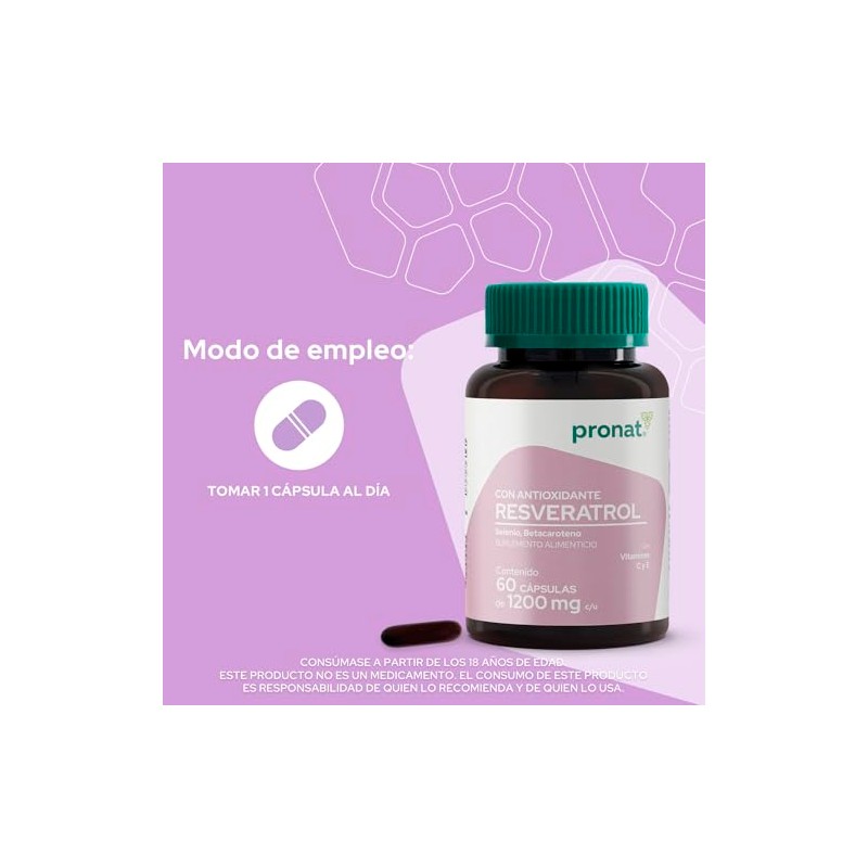 PRONAT | Resveratrol, Antioxidante, Suplemento Alimenticio, Selenio y Betacaroteno, 60
