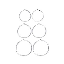 Silver Hoop Earrings, 925 Sterling Silver Post Hoop Earrings for Women, 3 Pairs Large Hoop Earrings Set for Girls Gifts(30/40/50mm)