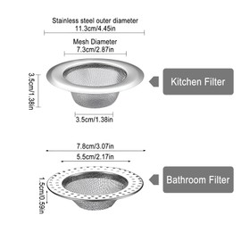 Eiflayn Strainer for Sink, 4 Pieces Drain Strainer Kitchen Sink + 4 Pieces Drain Strainer Shower, Hair Strainer Sink Strainer, Drain Strainer Stainless Steel, Suitable for Kitchen, Bathroom, Bathtub