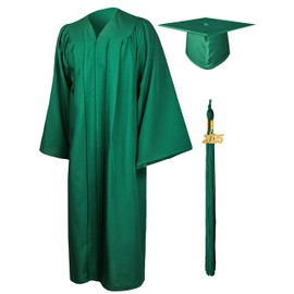 GraduationMall Matte Graduation Gown Cap Tassel Set 2021 for High School and Bachelor Emerald Green 54(5'9"-5'11")