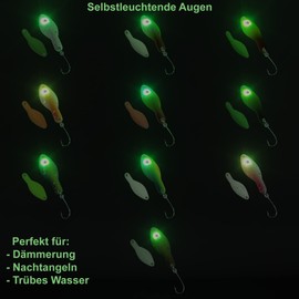 UV Active Spoons Trout Set of 10 3.5 cm 2.5 g UL with Active Luminous Eye in Spoon Box Spoon Set for Trout Fishing Spoons Trout Bait Spoons Set Fishing Accessories Trout