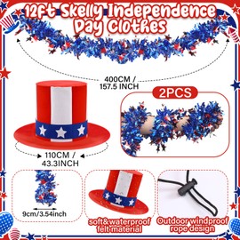 Geyoga 12 ft Skeleton Clothing Accessories Including Hats and 4 Pcs Metallic Tinsel Garlands Skeleton Costume Decor for 12 ft Outdoor Decoration(Independence Day)