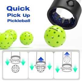 Newluck Multi-Functional Pickleball Ball Picker, Quick Collection, Adjustable Length for All Ages, Back and Knee Protection, Lightweight and Portable, Include 17 Match Standard Pickleballs
