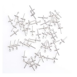 Ruwado 50 Pcs Cross Charm Pendant Religious Metal Antique Silver Vintage Mini Bead Finding for Jewelry Making Accessories Earring Bracelet Necklace Keychain DIY Project (Silver)