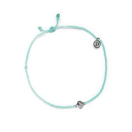 Pura Vida Silver-Plated Scallop Anklet - Adjustable Band, Wax-Coated - Brand Charm, Seafoam