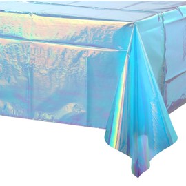 2Pack Iridescent Blue Plastic Tablecloth, Shiny Disposable Laser Rectangle Table Covers, 54x108Inch Holographic Foil Tablecloth Iridescent Party Decorations Race Car