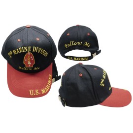 Eagle Emblems 2nd Marine Division Follow Me U.S. Marines USMC Black Red Embroidered Cap Hat