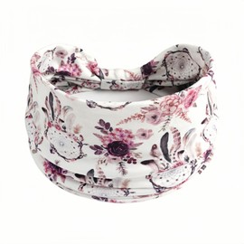 1 Pack Boho Headbands Stretch Paisley Print Bandana Headband Criss Cross Hair Bands Knotted Head Wrap Yoga Daily for Women and Girls (White Flower)