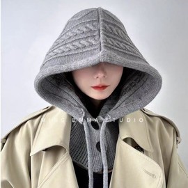 Knit Balaclava Hood Hat Neck Warmer Earmuffs Scarf - Winter Warmth & Cold Protection LF2723 - One Size Black 4ea