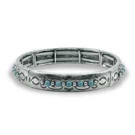 Elosee Turquoise Stone Western Style Textured Stretch Bangle Bracelet (Turquoise)