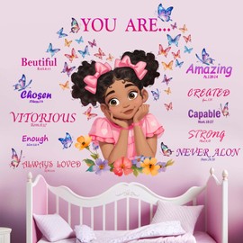Bedroom Wall Stickers for Black Girls: Peel and Stick Inspirational Quotes Butterfly Wall Decals - Wall Decor Art Kids Supplies Ages 1-12 Year