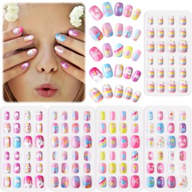 Litherr S 120pcs Nail Tips for Kids Press On False Nails Cute Girls Nail Tips Girl Hand Decoration Nail Decoration Nail Supplies Fake Nail Set Manicure DIY