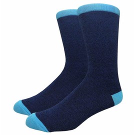 COUVER Calcetines clásicos de algodón liso para hombre, Azul marino (Heather Navy), Grande