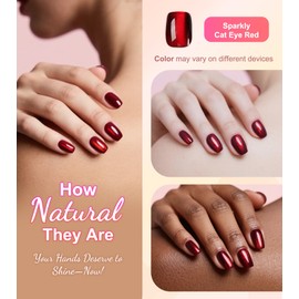 Morily Red Press on Nails Short, Square Shaped Cat Eye Fake Stick on Nails for Women in 16 Sizes, 32 Pcs Reusable Full Cover Artificial False Fingernails