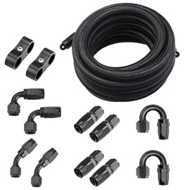 Ucreative 20FT 10AN Black Nylon Braided CPE Fuel Hose High Performance ID 0.56'' (14.2mm) Fuel Line & Fitting Set