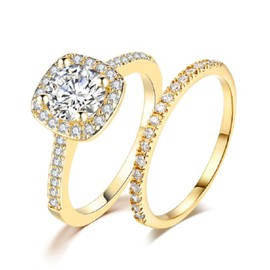 Rose Gold Wedding Engagement Eternity Bridal Ring Set (Gold, 8)