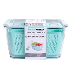 Kitchen Spaces Colander Bin, Produce Saver, Fridge Organizer With Lid, Wash, Strain and Store, Great for Refrigerator, Freezer and Pantry, Large, Mint Green, Pack of 1