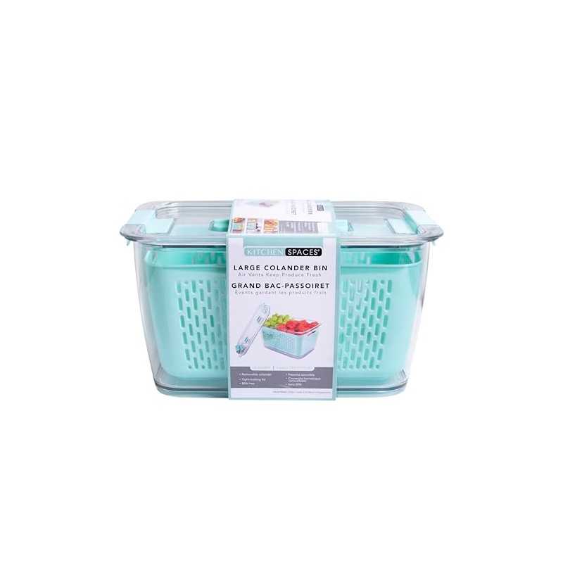 Kitchen Spaces Colander Bin, Produce Saver, Fridge Organizer With Lid,