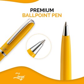 ZenZoi Yellow Ballpoint Pen – Refillable, Luxury Pen for Women, Men. Smooth Writing Premium Schmidt Ink Refills. Fancy, High End Pen Gift Set. Retractable, Professional, Journaling pen