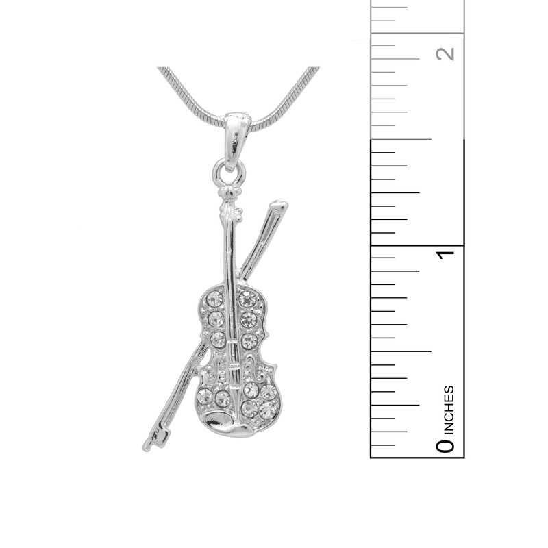Spinningdaisy Silver Plated Crystal Violin with Bow Necklace